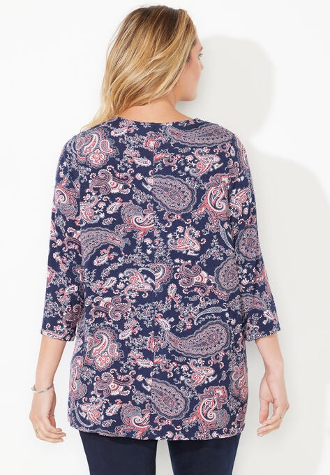 Crochet Trim Peasant Top, , on-hover image number null