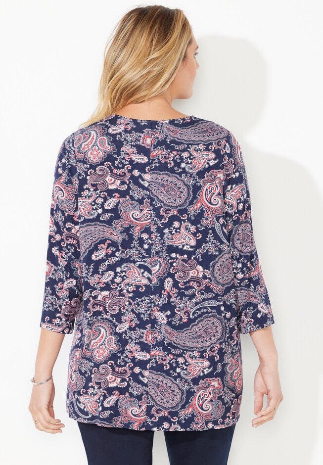 Crochet Trim Peasant Top, , on-hover image number 1