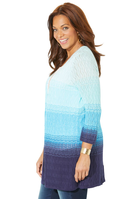 Pointelle Ombre Sweater Cardigan, , alternate image number null