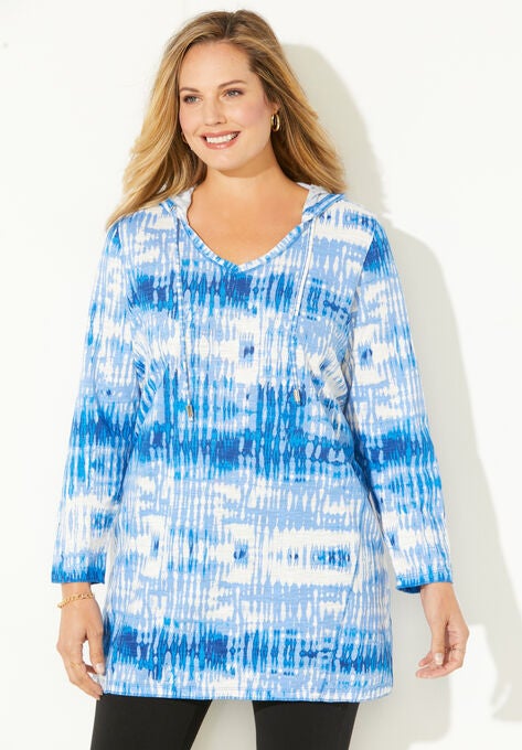 Cozy Tie-Dye Hoodie, DARK SAPPHIRE WATERCOLOR TEXTURE, hi-res image number null