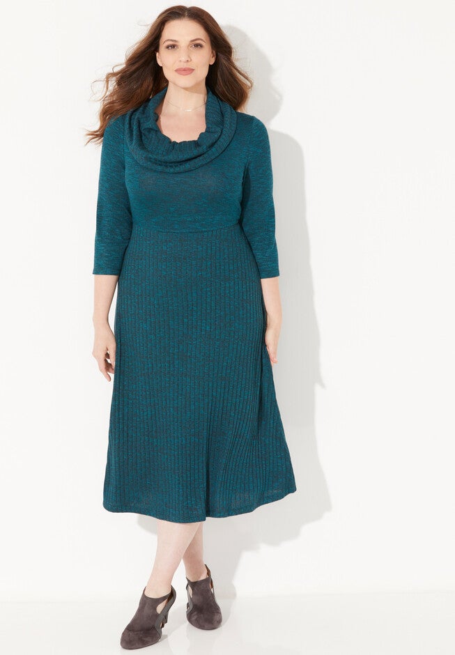Impossibly Soft Marled Cowlneck Dress, DEEP TEAL, hi-res image number 0