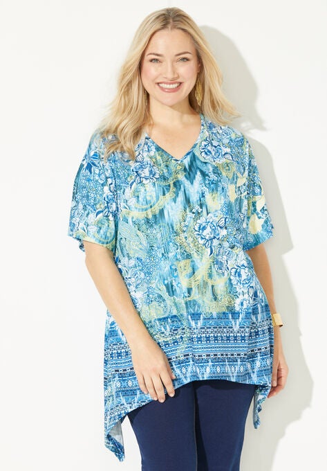 Sparkle & Swirl Tunic, TEAL PRINT, hi-res image number null