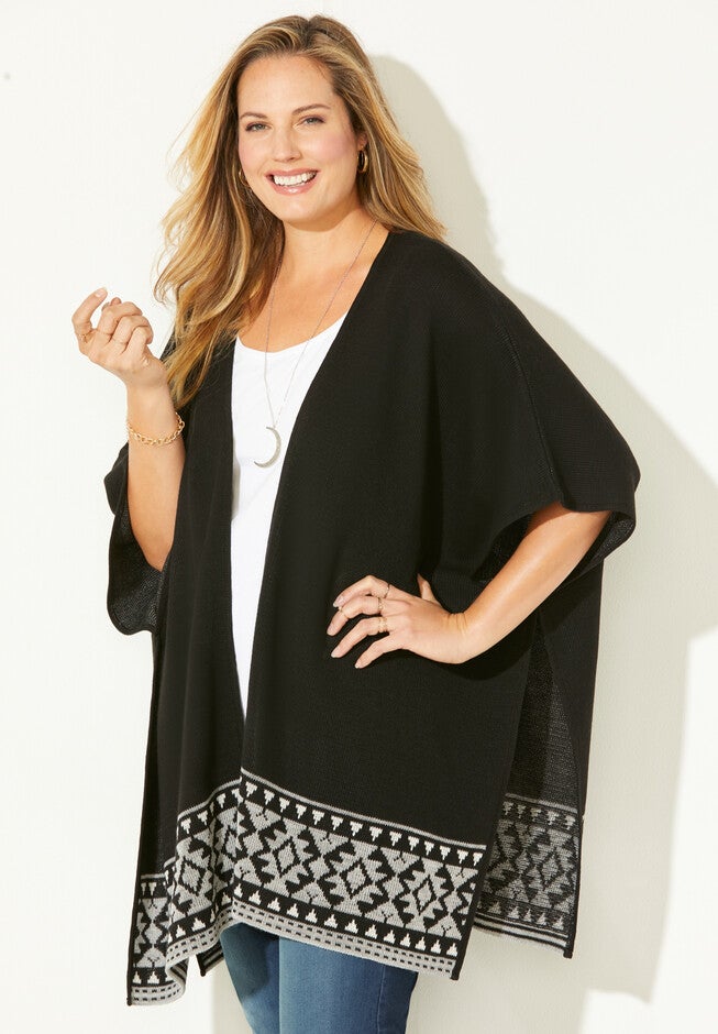 Border Print Ruana Wrap, , alternate image number 3