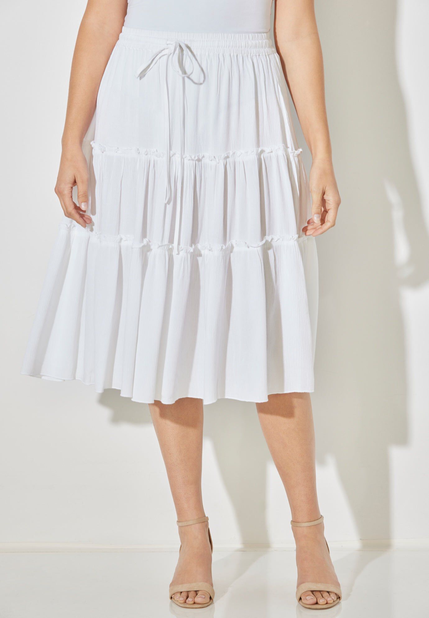 Tiered Midi Skirt, WHITE, hi-res image number 0