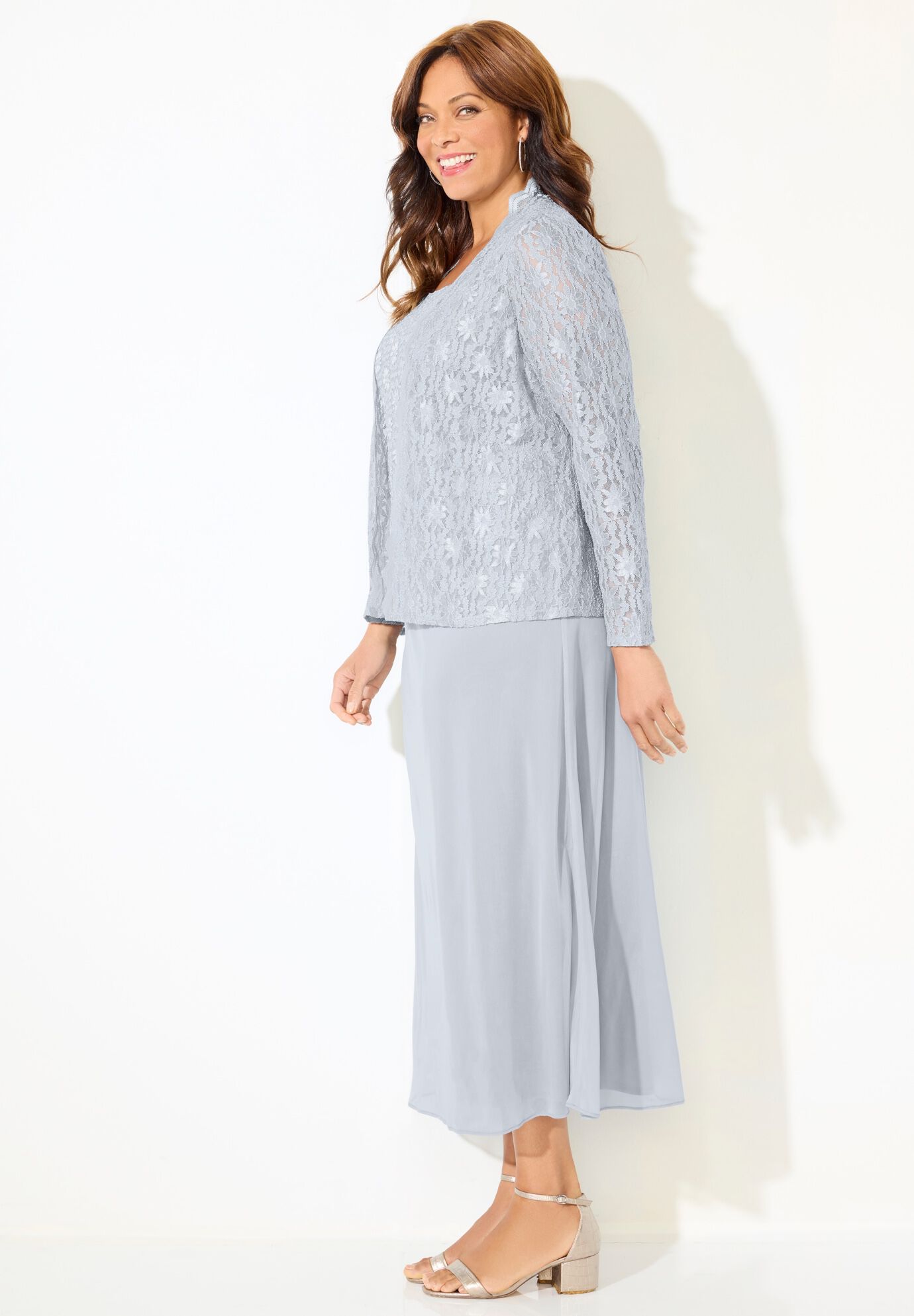 3-Piece Lace Pant Suit, GUNMETAL, alternate image number 2