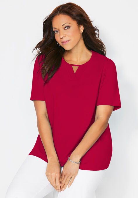 Suprema® Pleat-Neck Tee, CLASSIC RED, hi-res image number null