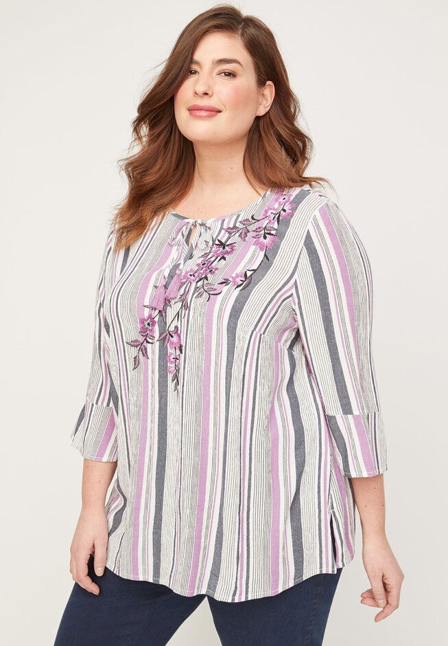 Embroidered Vineyard Blouse, STRIPE PRINT, hi-res image number null