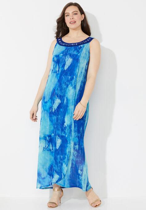 Watercolor Maxi Dress, ABSTRACT PRINT, hi-res image number null