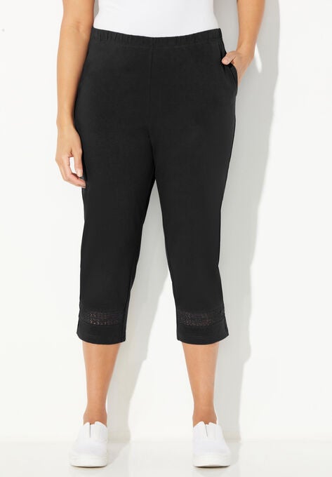 Suprema® Crochet Trim Capri, BLACK, hi-res image number null