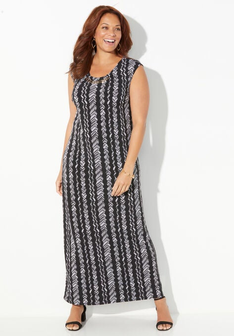 Bellisima Maxi Dress, BLACK BATIK STRIPES, hi-res image number null