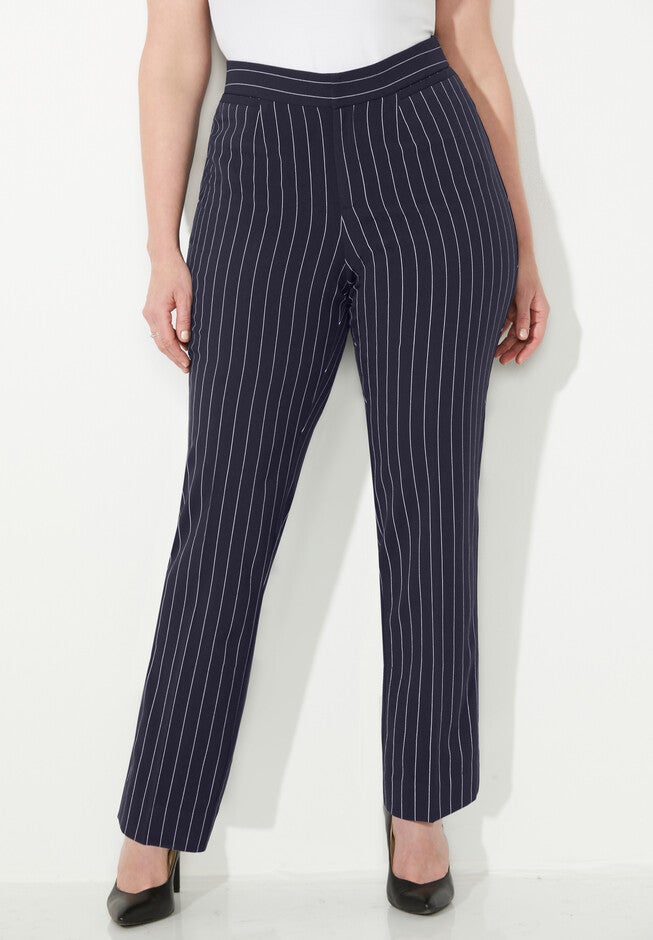Right Fit® Curvy Slim Leg Pant, MIDNIGHT WHITE PINSTRIPE, hi-res image number null