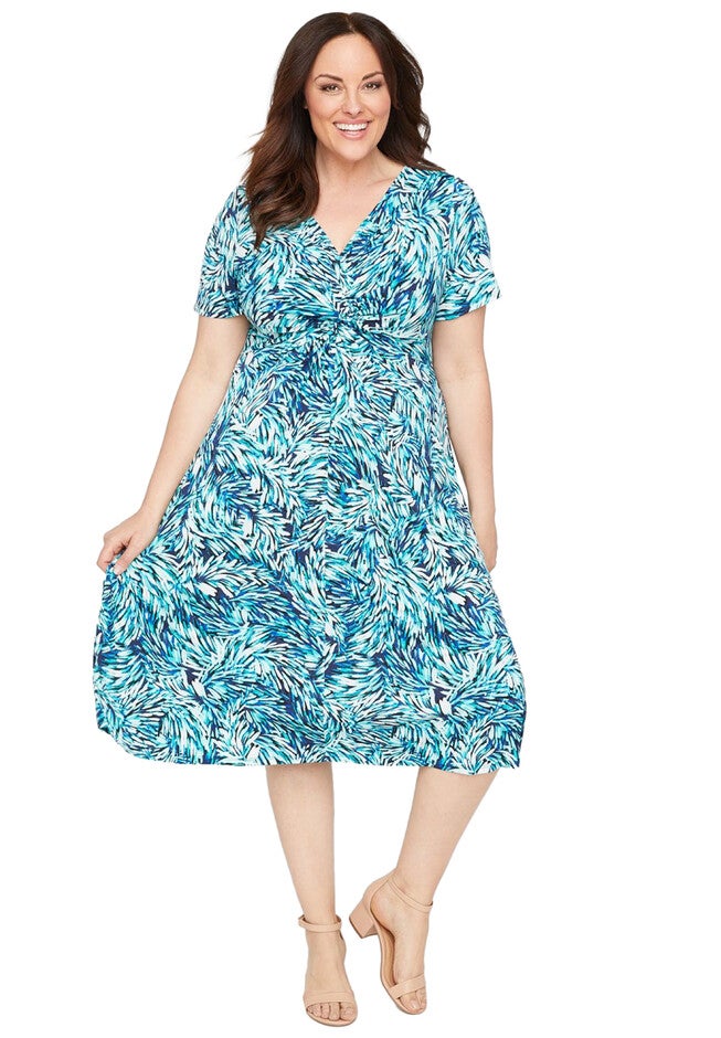 Violet Twist-Knot Fit & Flare Dress, BLUE ABSTRACT, hi-res image number 0
