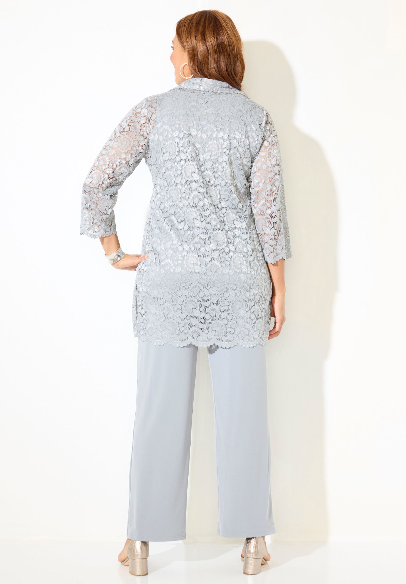 3-Piece Lace Pant Suit, GUNMETAL, on-hover image number 1