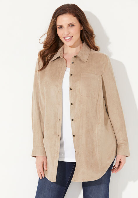 Sueded Buttonfront Shirt, CAPPUCCINO, hi-res image number null