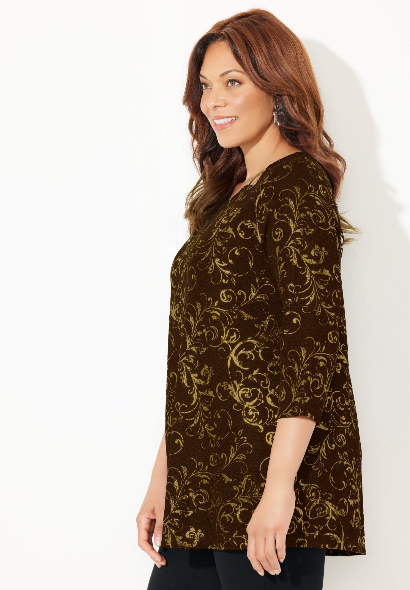 Black Label Keyhole Tunic, COFFEE BEAN SCROLL, alternate image number 2