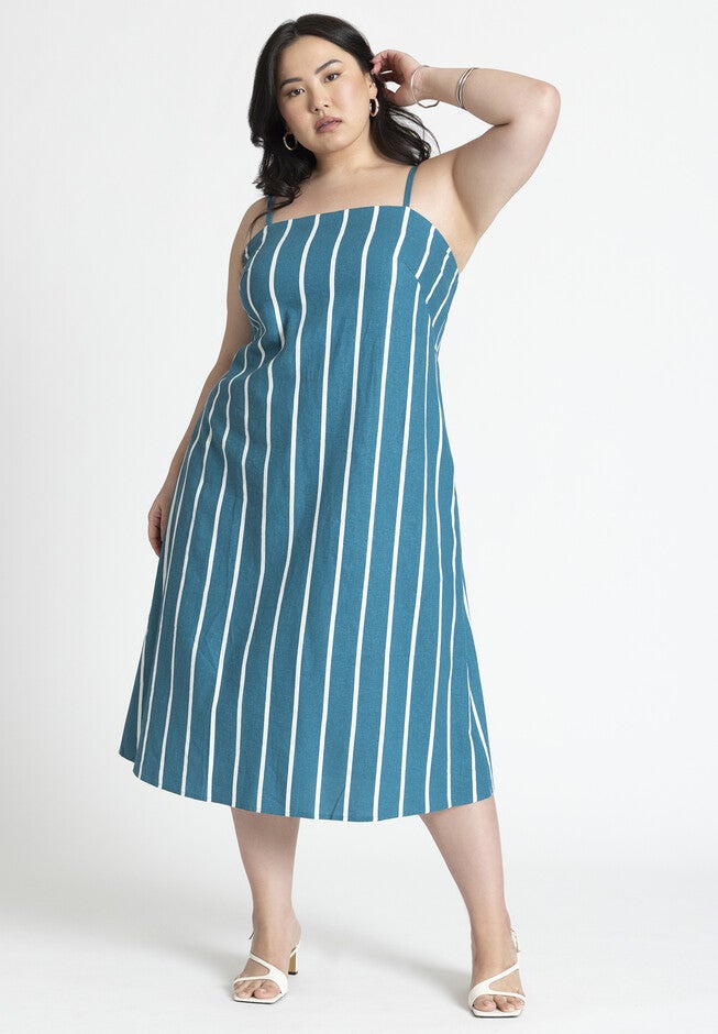 Stripe Linen Midi Dress, BLUE, alternate image number null