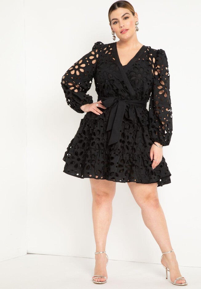 Tiered Eyelet Mini Dress, BLACK ONYX, hi-res image number null