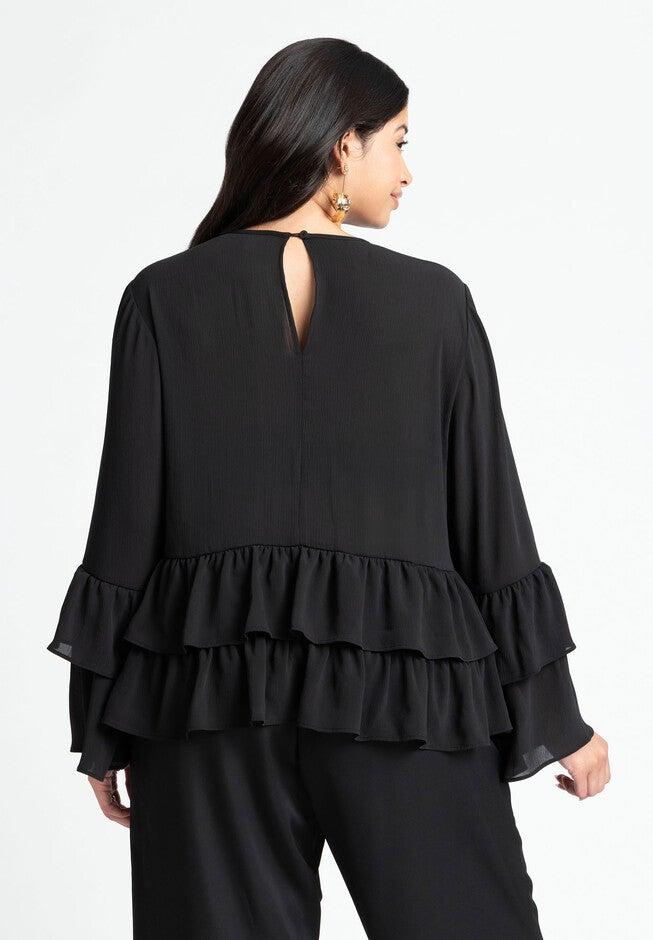 Tiered Ruffle Top, BLACK, on-hover image number null