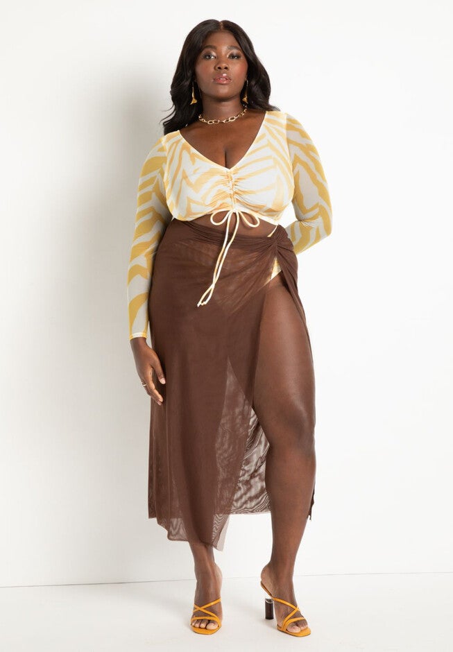 Twist Front Sarong Wrap Coverup Skirt, , on-hover image number null
