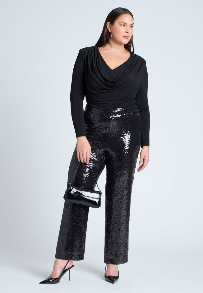 Fitted Sequin Pant, BLACK ONYX, on-hover image number null