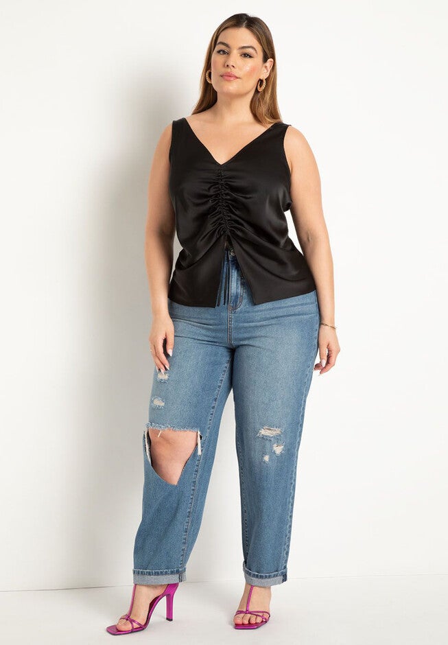 Shirred Front Satin Tank, , alternate image number null