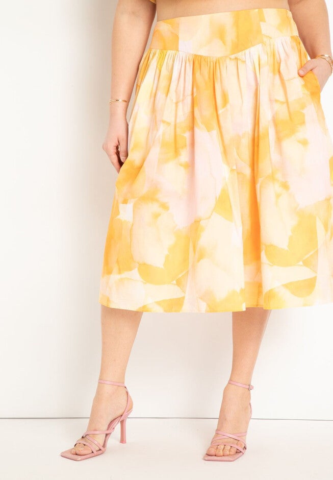 Yoke Detail Gathered Midi Skirt, , on-hover image number null