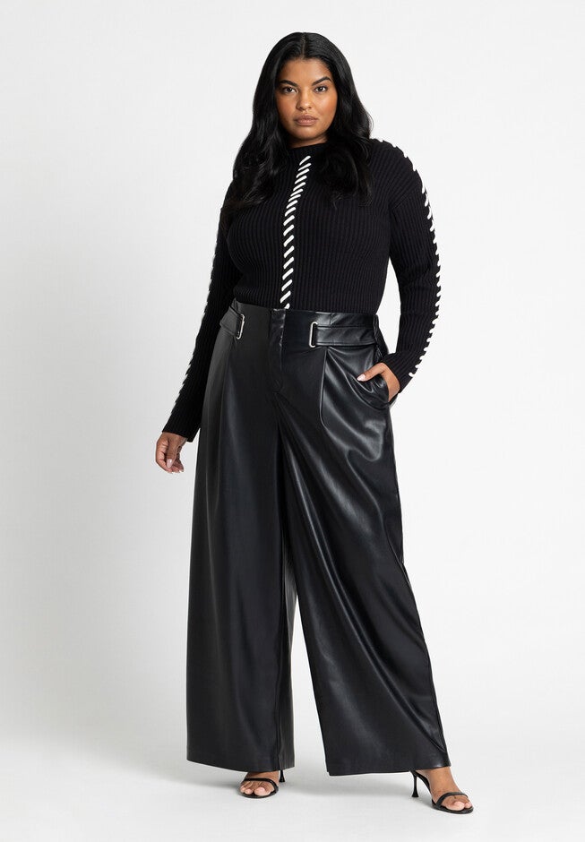 Faux Leather Pant With Belt Detail, BLACK ONYX, on-hover image number null