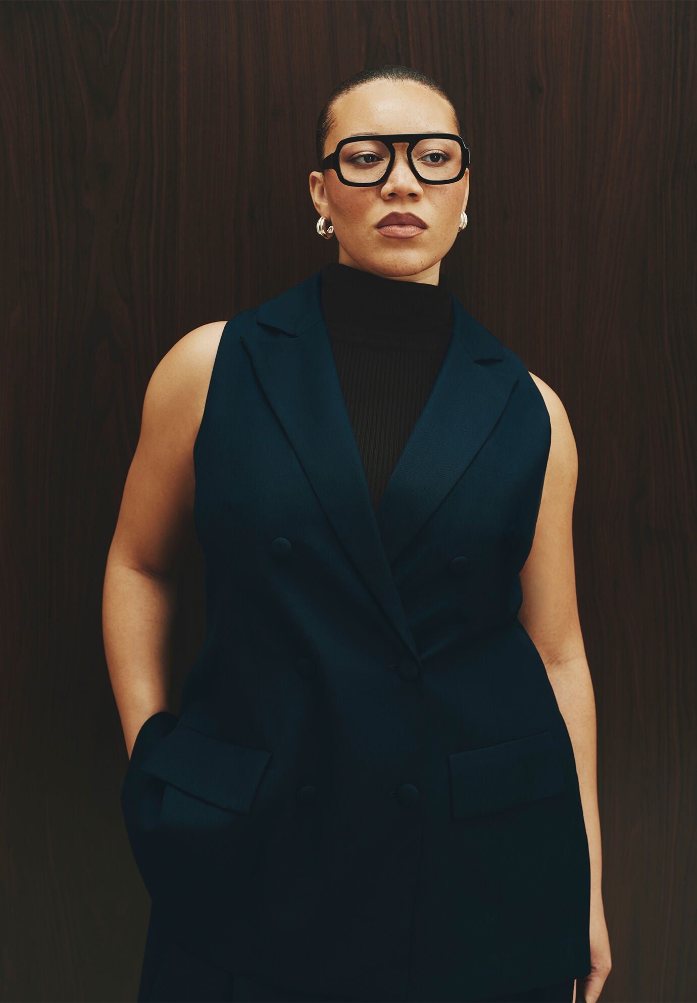 Long Tailored Vest, NAVY, alternate image number 8