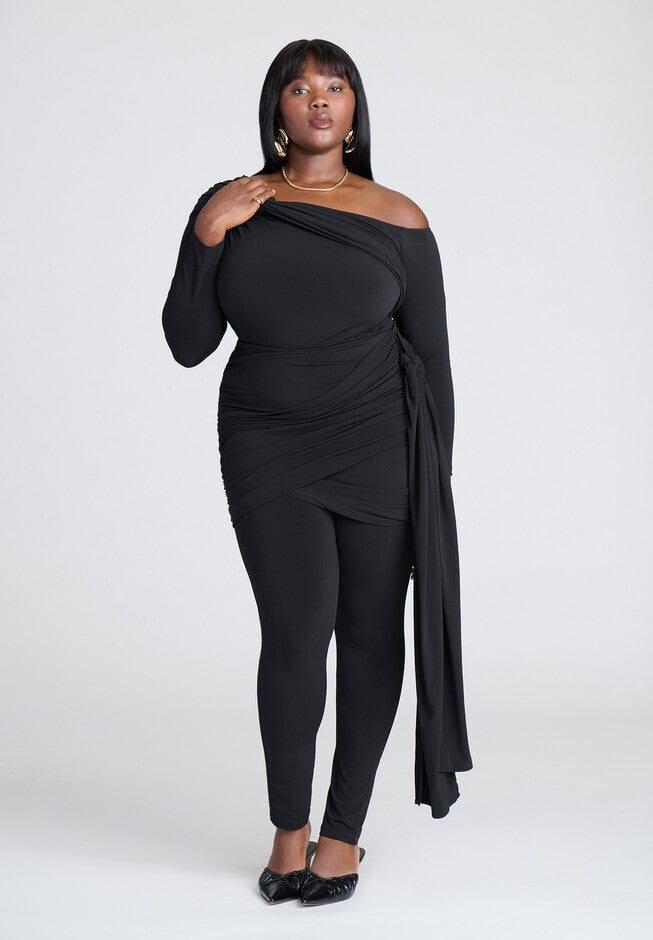 Draped Mini Skirt Legging, BLACK, hi-res image number null