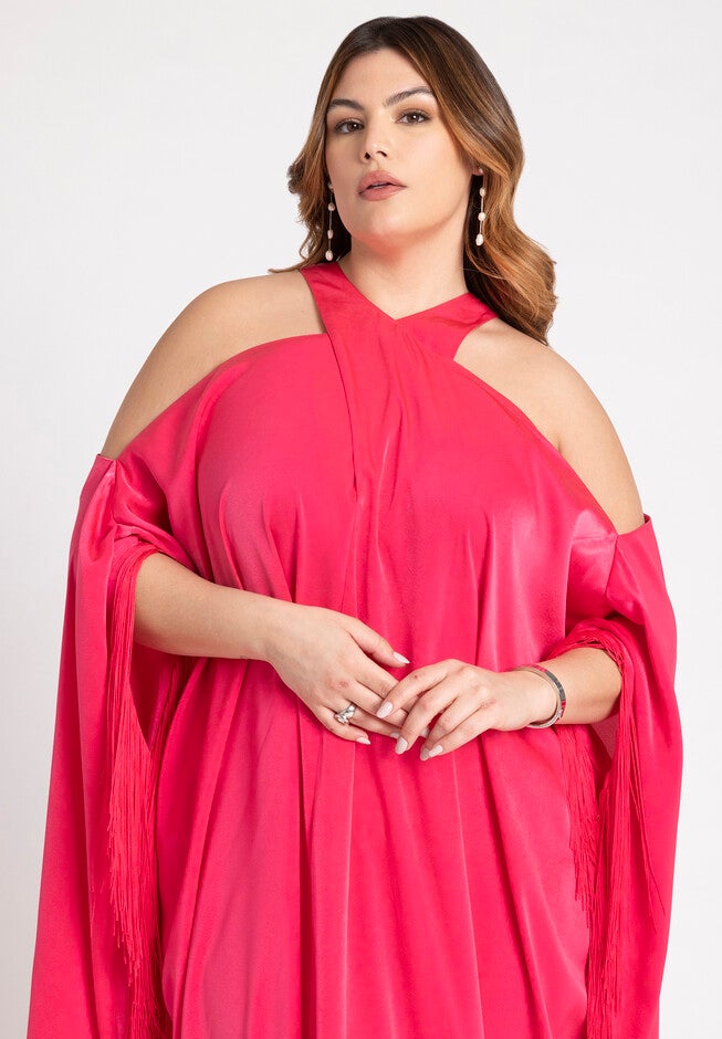 Fringe Formal Caftan Dress, PASSION PINK, alternate image number null