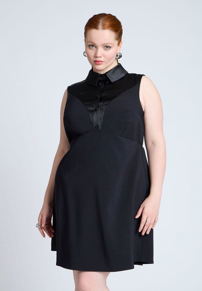 Sleeveless Tuxedo Mini Dress, BLACK ONYX, alternate image number null