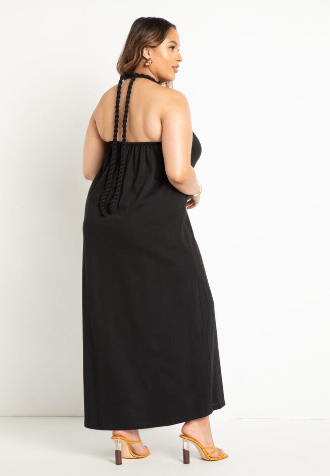 Halter Dress with Braided Detail, , alternate image number null