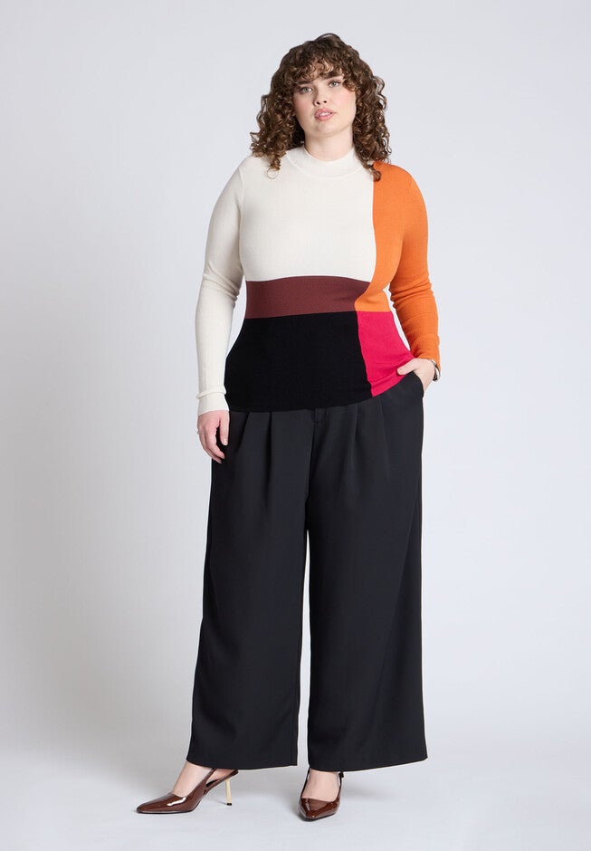 Color Blocked Sweater, PINK ORANGE, alternate image number null