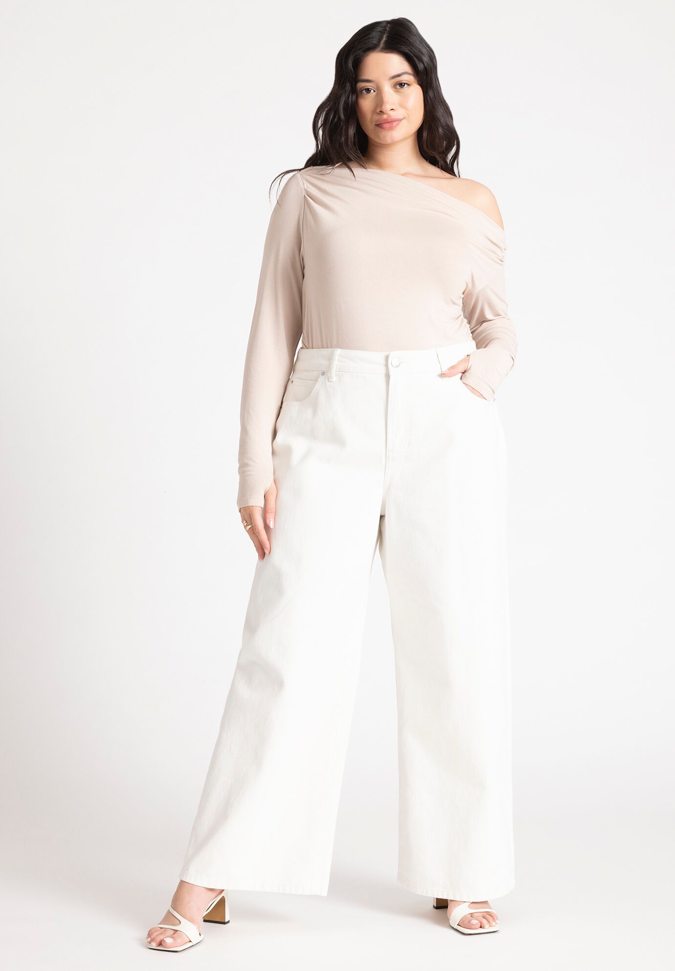 The Yvette Rigid Wide Leg Jean, WHITE, on-hover image number 1
