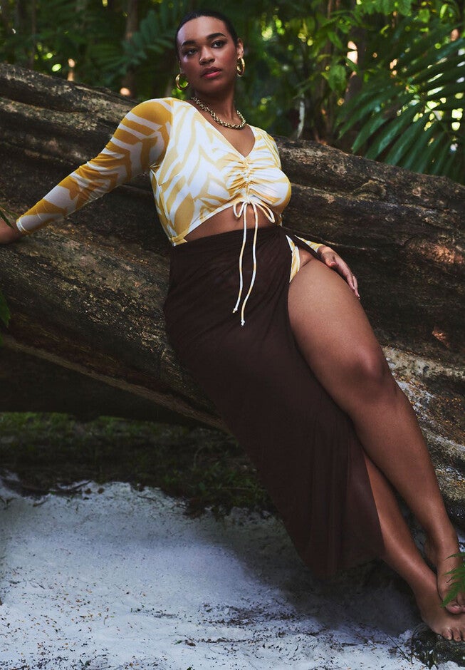 Twist Front Sarong Wrap Coverup Skirt, HOT FUDGE, hi-res image number null