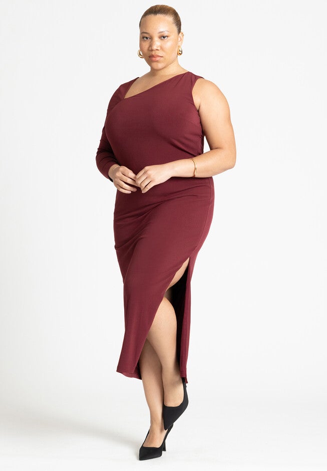 One Shoulder Maxi Dress, MAROON BANNER, hi-res image number null
