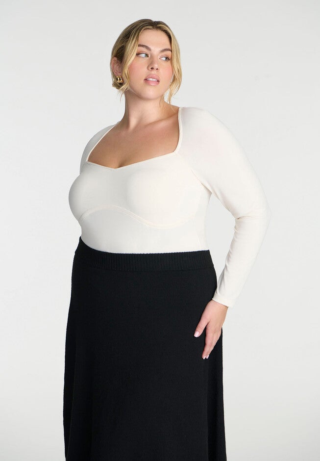 Sweetheart Neck Long Sleeve Top, SUGAR SWIZZLE, hi-res image number null