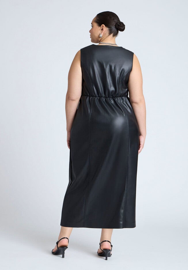 Faux Leather Vest Dress, BLACK ONYX, on-hover image number null
