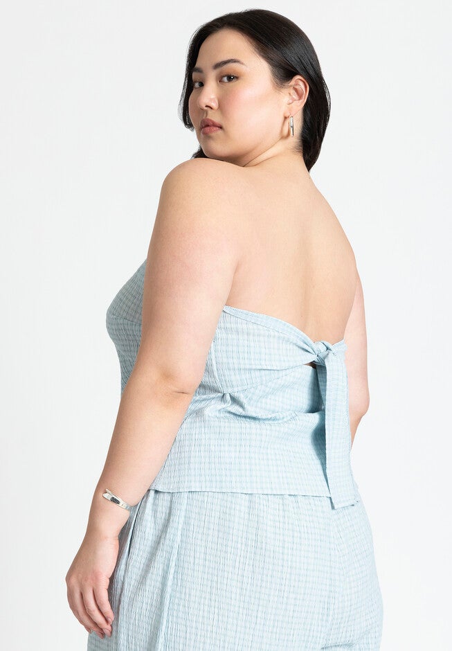 Back Tie Bandeau Top, CHECKERED, alternate image number 2