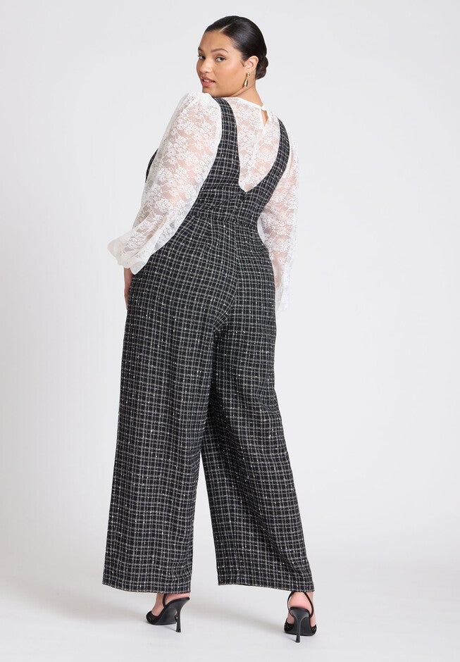 Tweed Jumpsuit, BLACK WHITE, alternate image number null