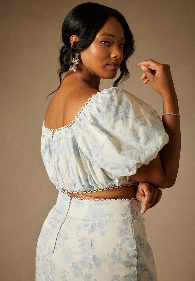 Bridal by ELOQUII Printed Puff Sleeve Top, , on-hover image number null