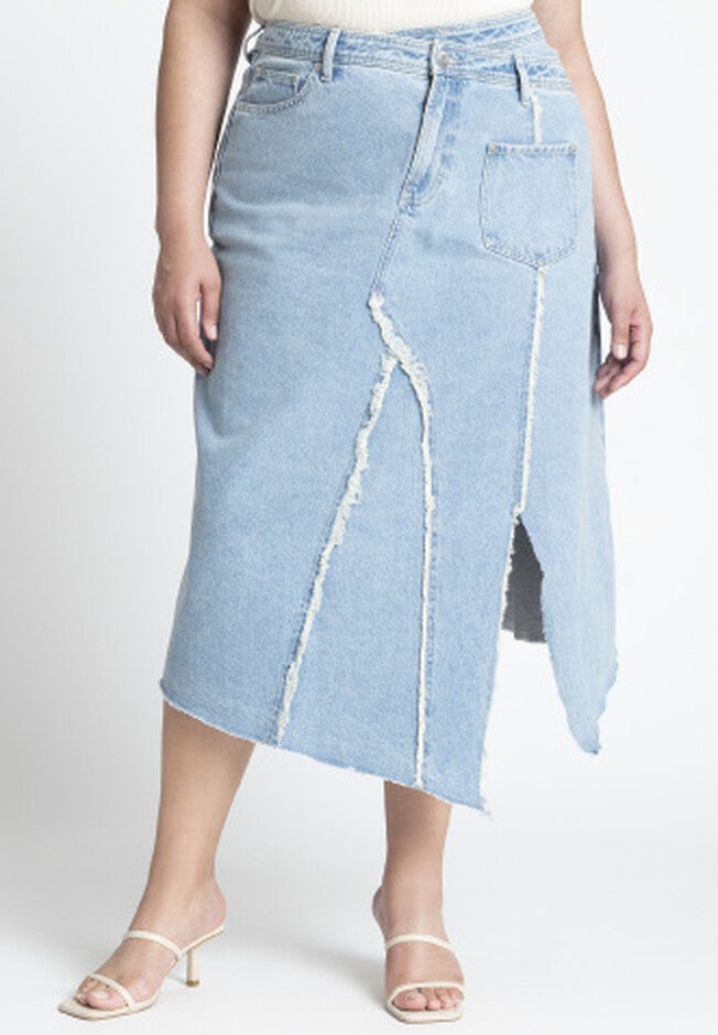 Deconstructed Denim Skirt, LIGHT WASH, on-hover image number null