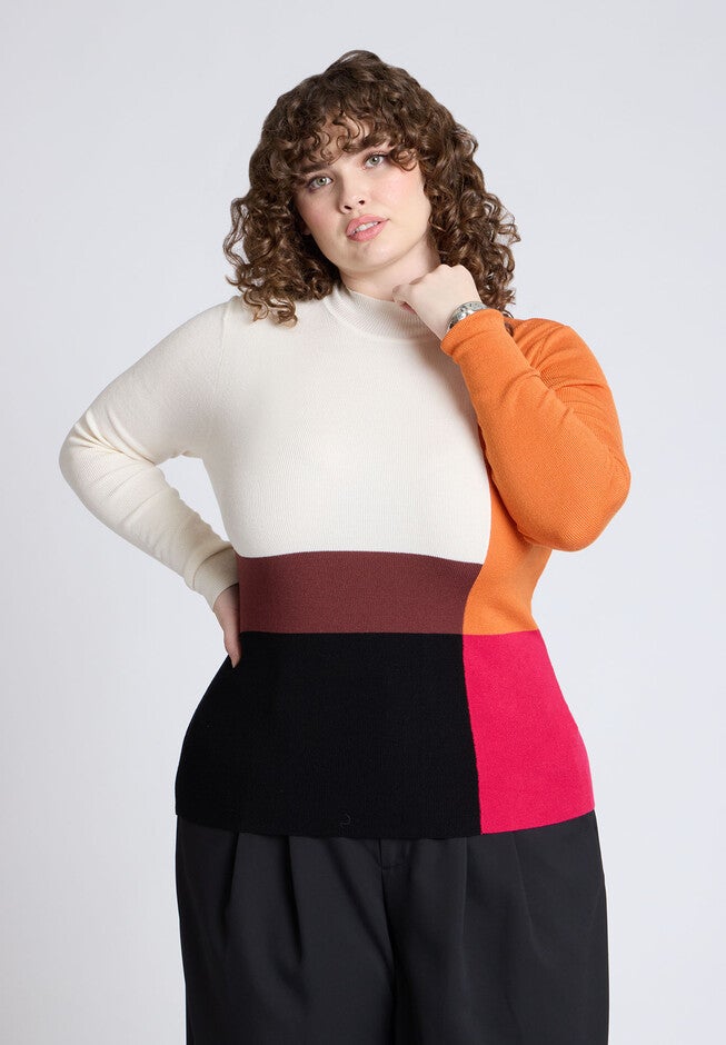 Color Blocked Sweater, PINK ORANGE, hi-res image number null
