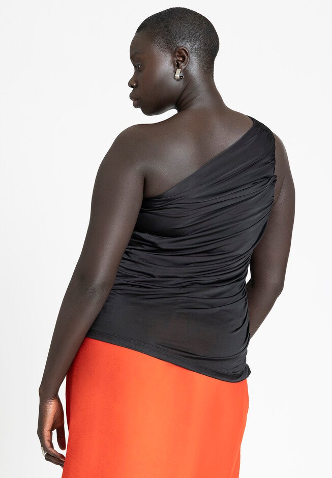 One Shoulder Shirred Top, BLACK ONYX, on-hover image number null