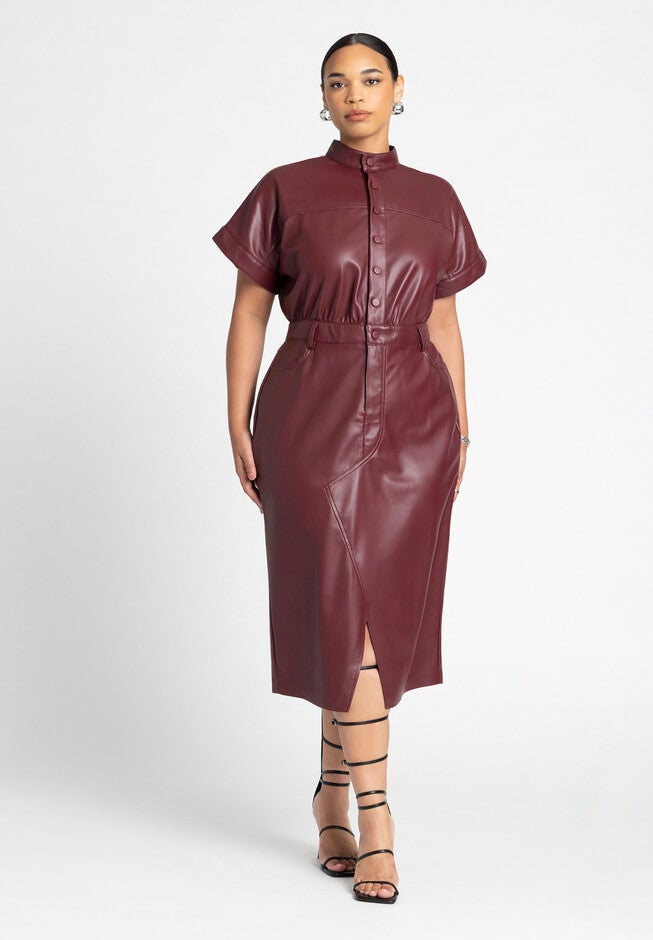Faux Leather Midi Dress, TAWNY PORT, hi-res image number null