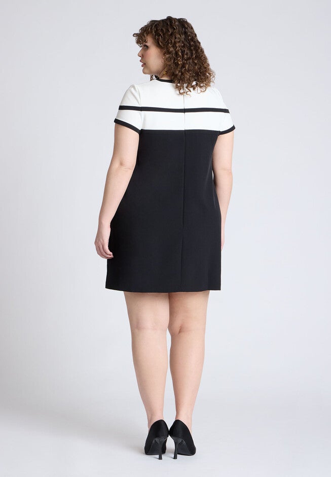 Cap Sleeve Mini Dress, BLACK ONYX BRIGHT WHITE, on-hover image number null
