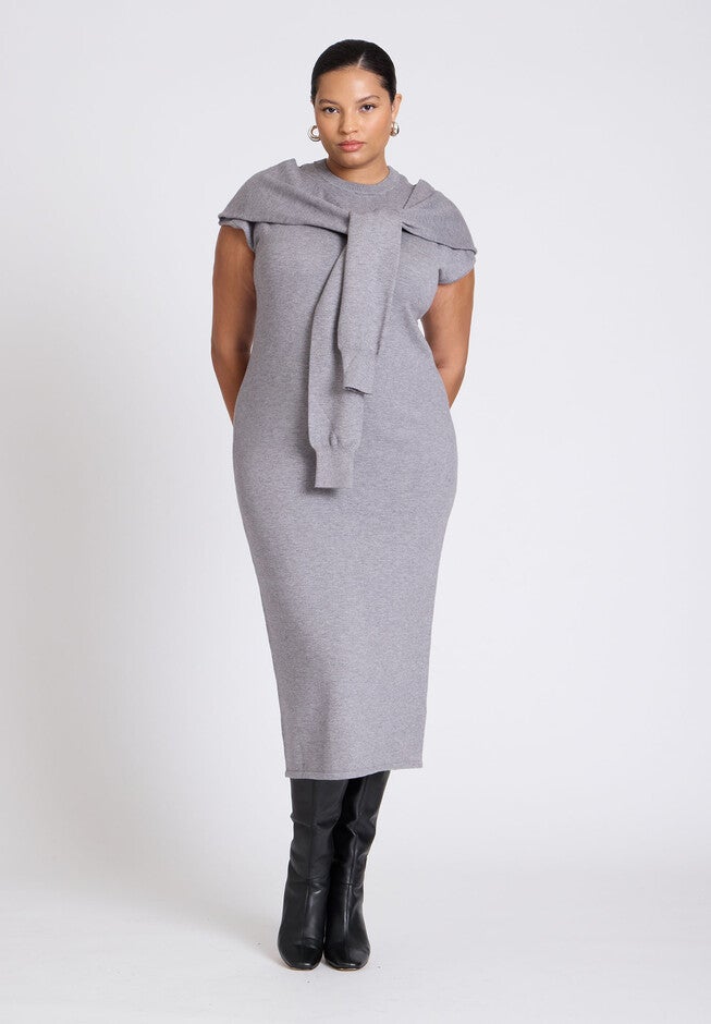 Sleeve Detail Sweater Dress, HEATHER CHARCOAL, hi-res image number null