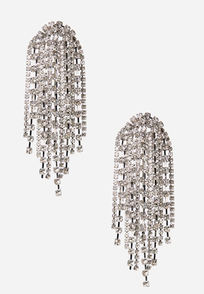 Chain Rhinestone Cluster Earrings, SILVER, hi-res image number null