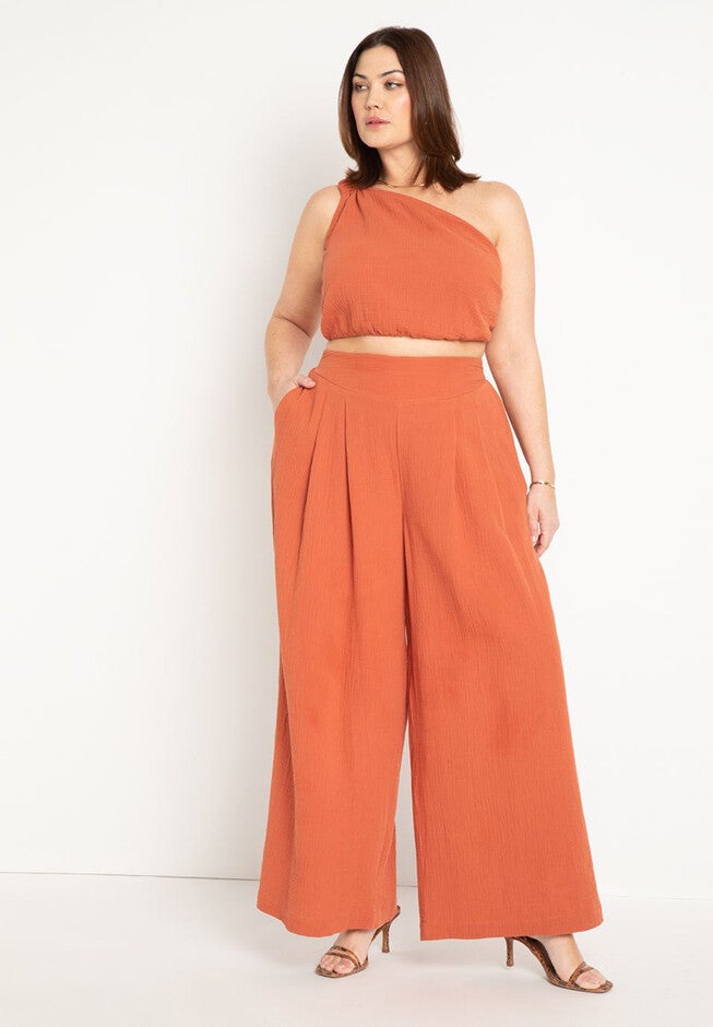 Knotted One Shoulder Crop Top, , alternate image number null