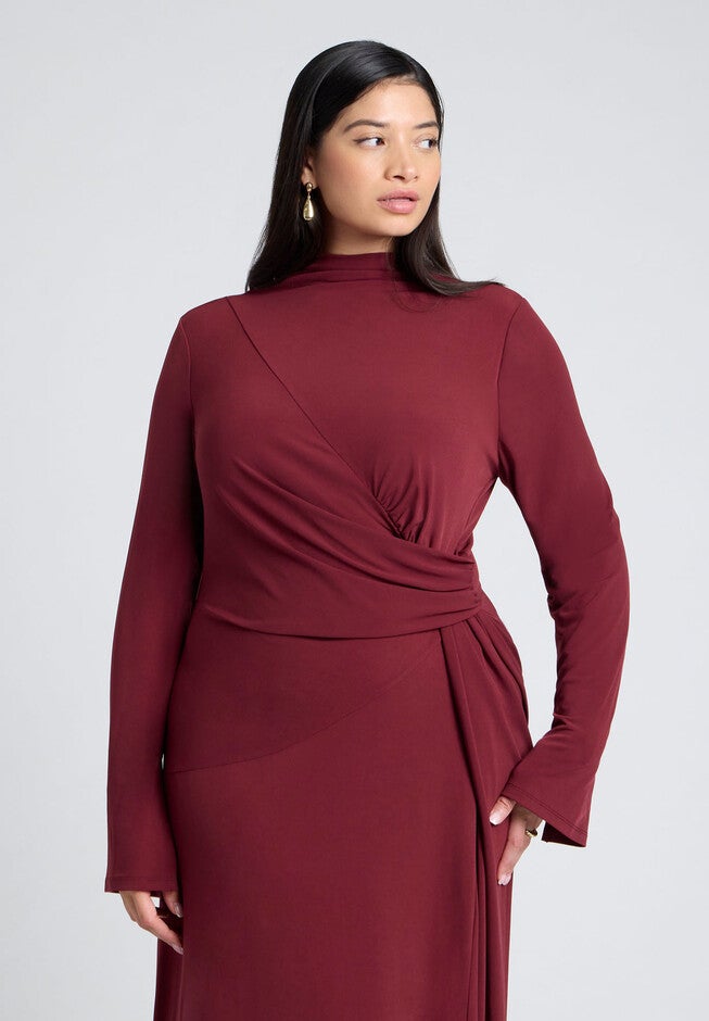 Cowl Back Asym Dress, MAROON BANNER, alternate image number null